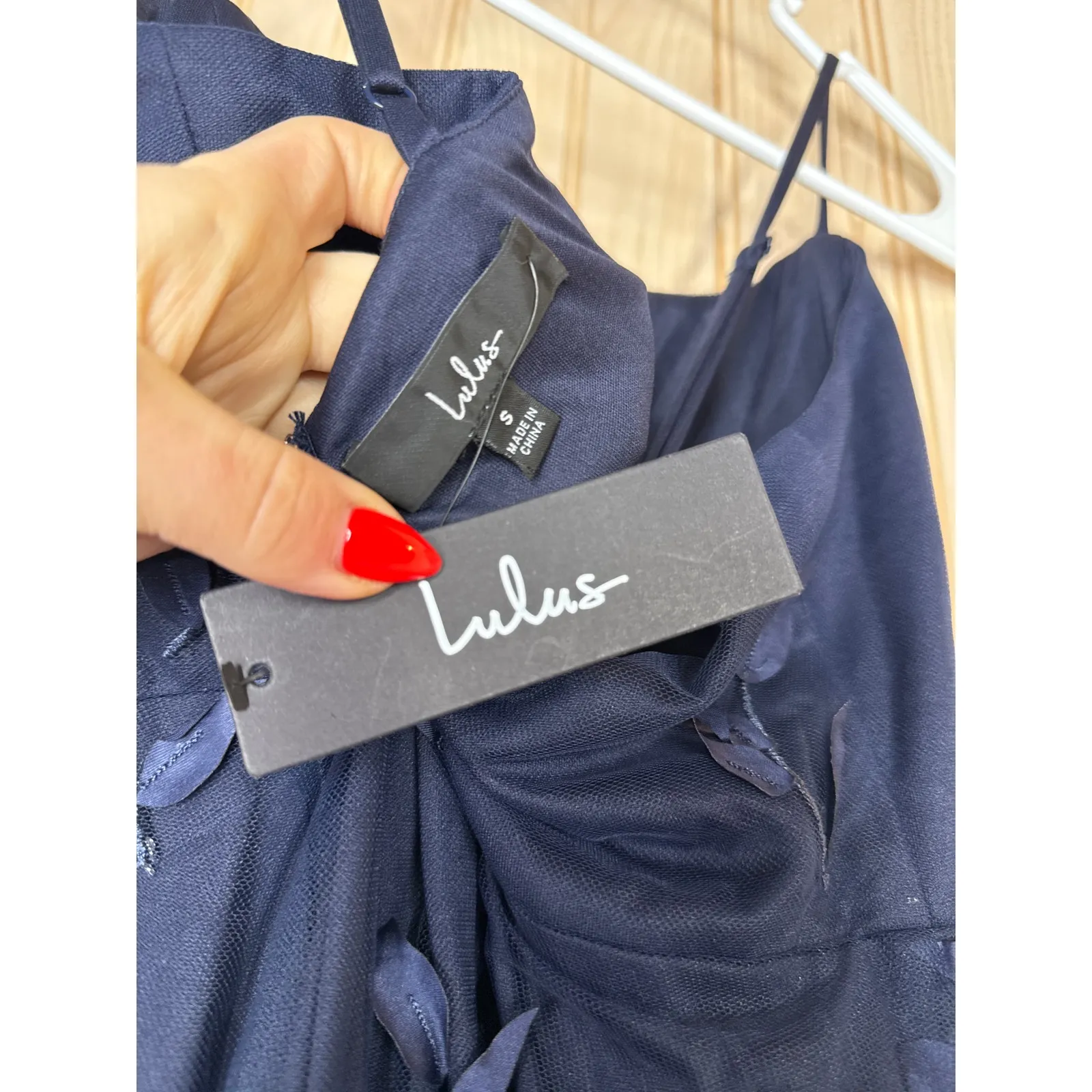 NWT Lulus Abundant Charm Navy Blue 3D Floral Applique Maxi Dress Cocktail Size S - Image 8