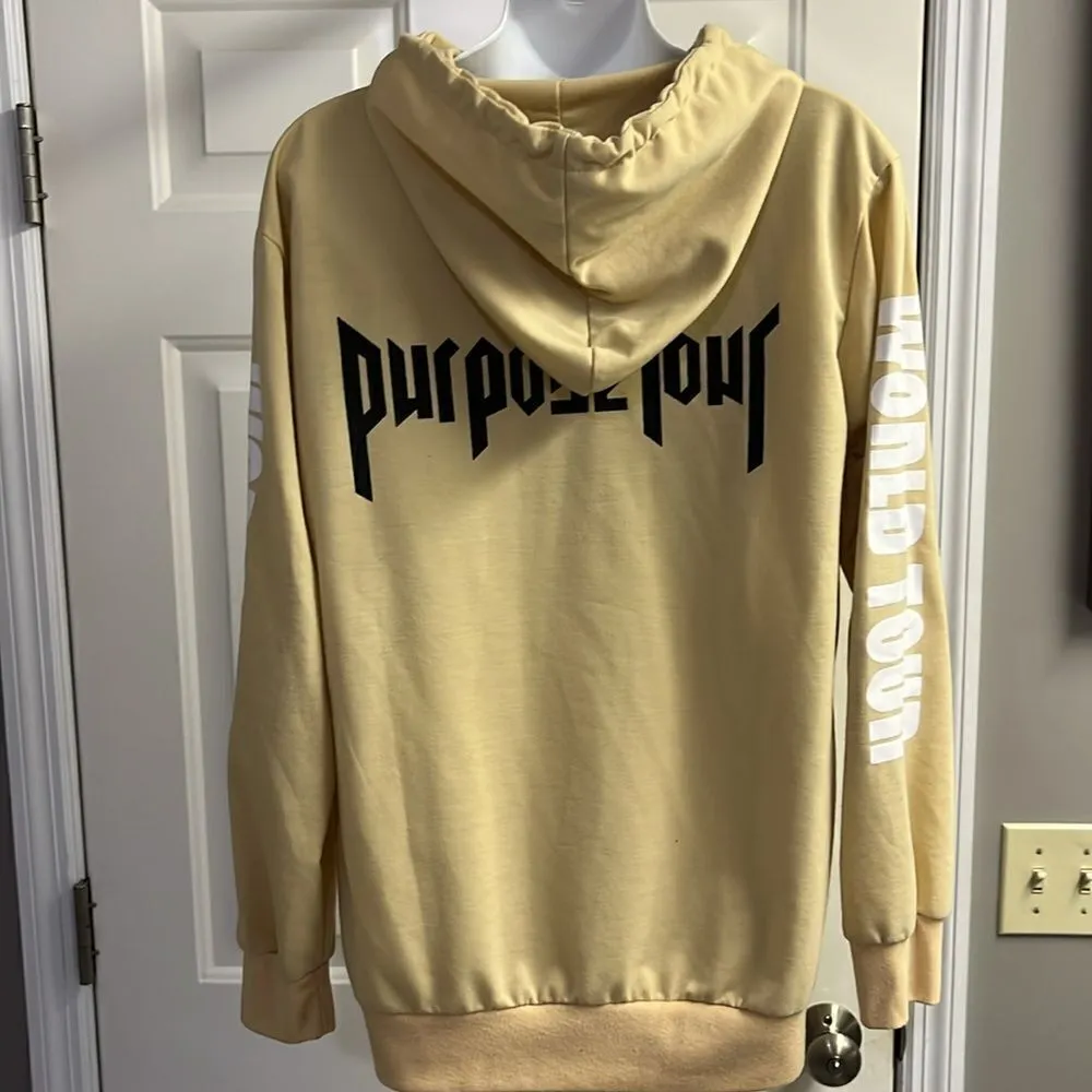 Justin Bieber Tan Purpose World Tour Hoodie with Kangaroo Pocket- Large - Image 5