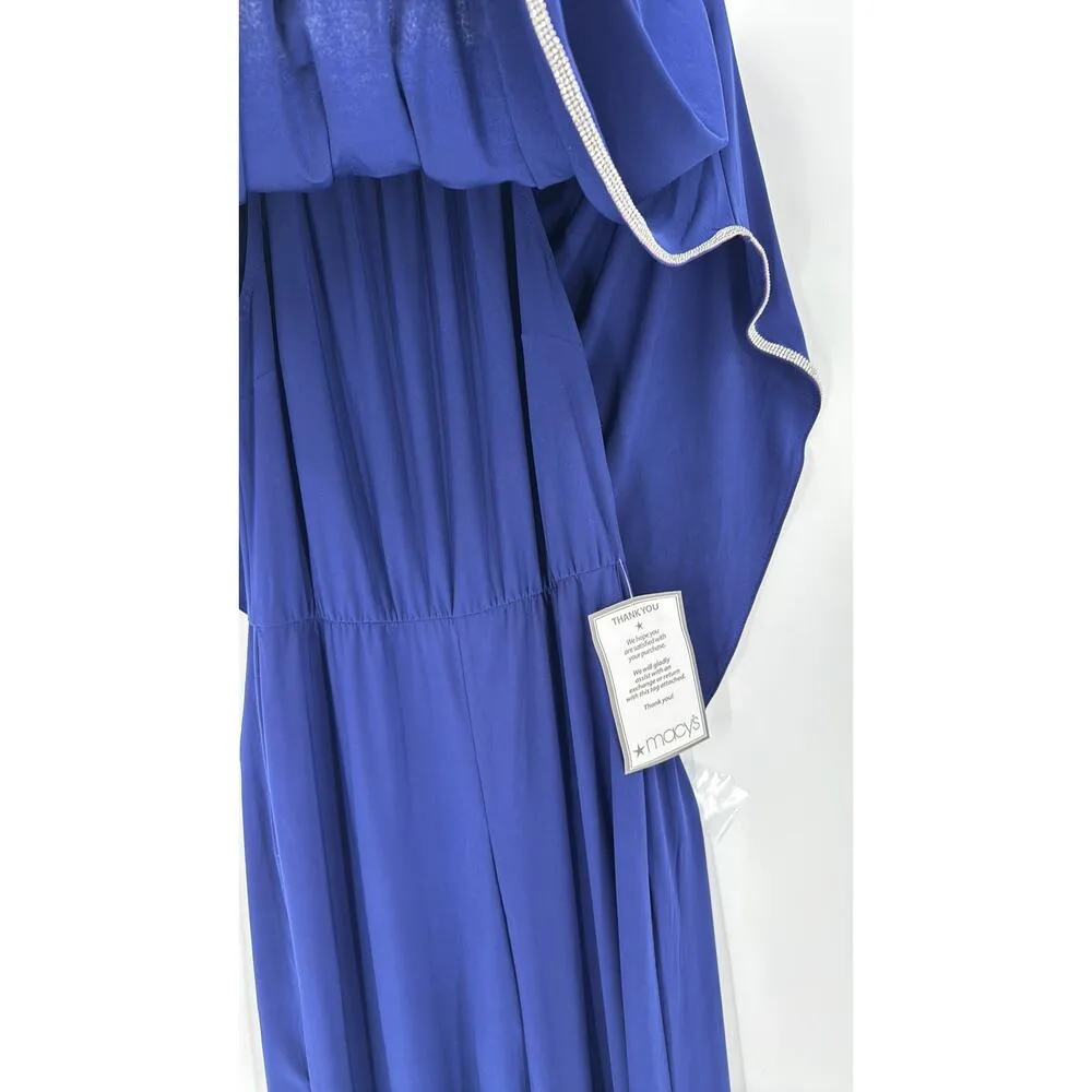 Msk Navy Blue Off the Shoulder Jumpsuit Cape Overlay sparkle bling trim Size M Size M - Image 5