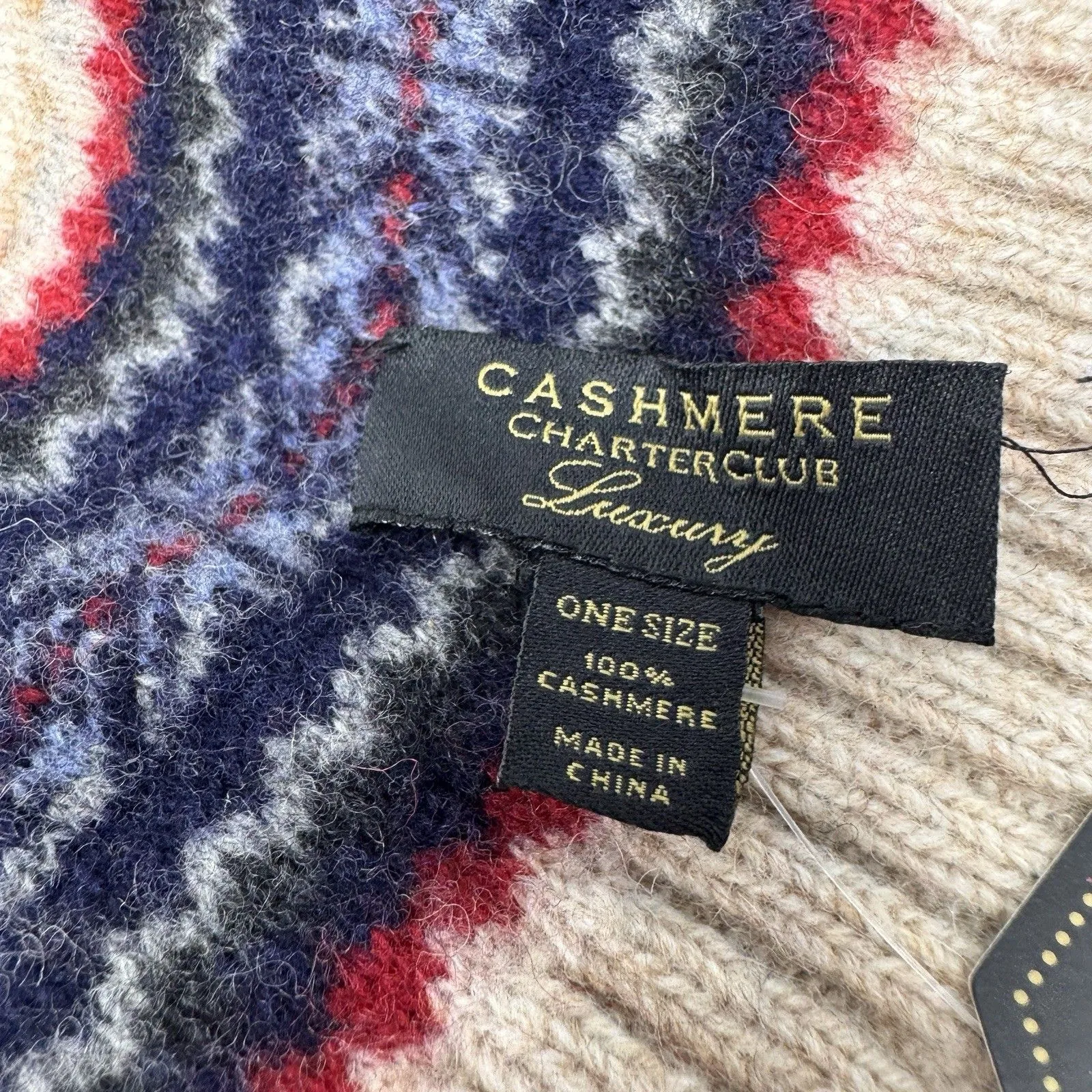 Charter Club Luxury 100% Cashmere Scarf Fair Isle Heather Camel Scarf NWT - Image 3