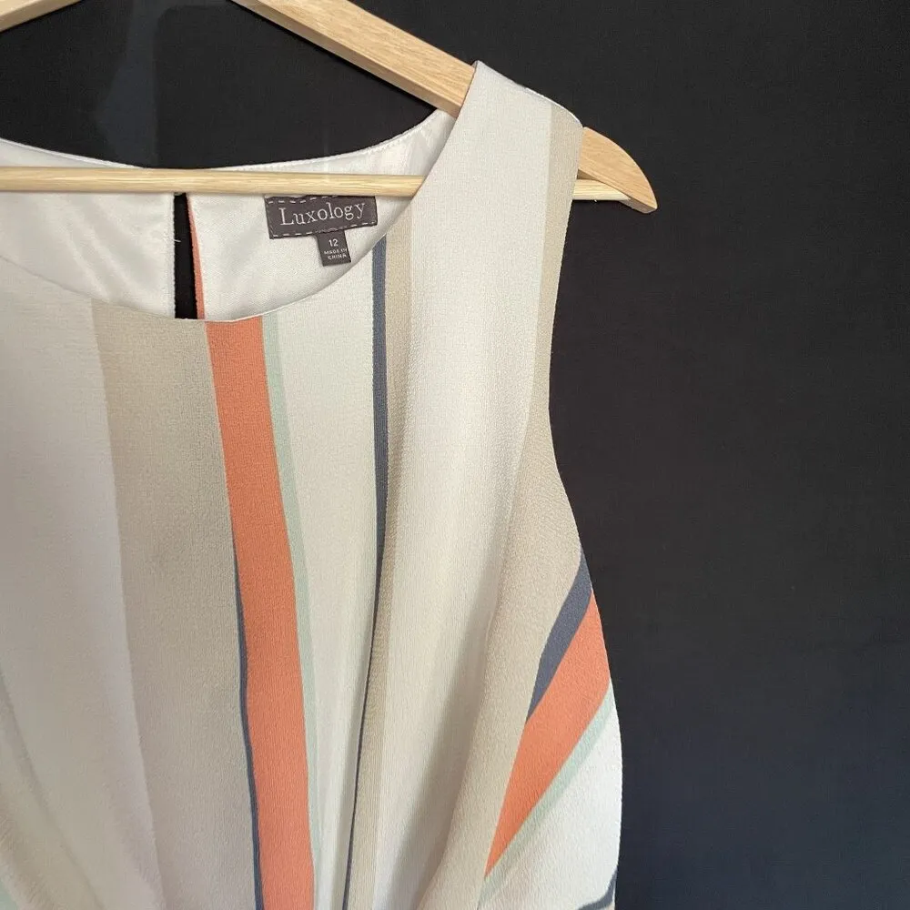 Luxology striped orange cream beige jumpsuit sleeveless pockets size 12 business - Image 2