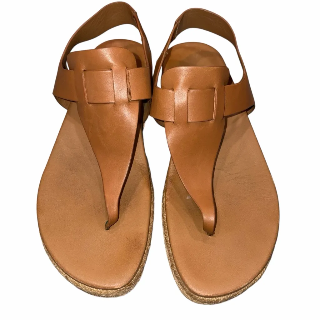 Vince Flint Brown Leather Espadrille Platform Thong Sandals Shoes size 6 36 - Image 2