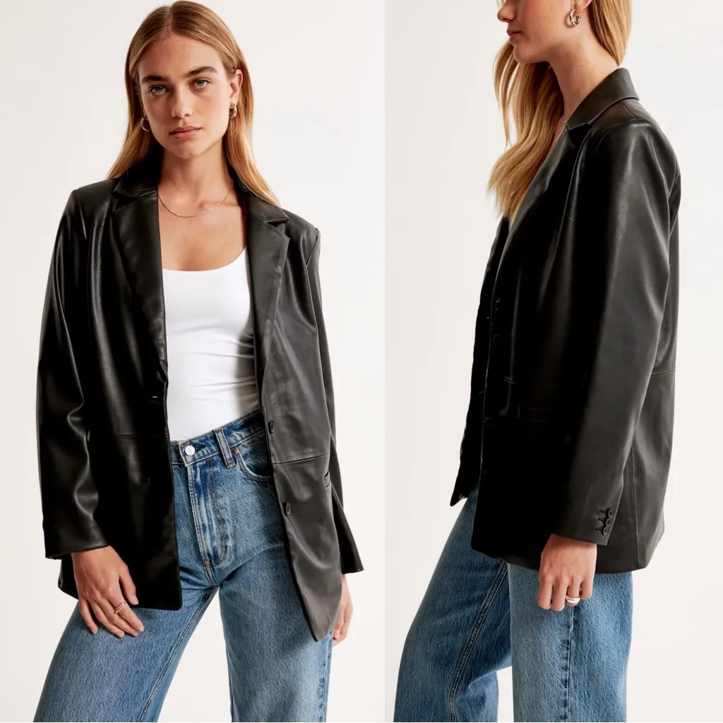 Abercrombie • Vegan Leather Blazer black oversized boyfriend menswear - Image 5