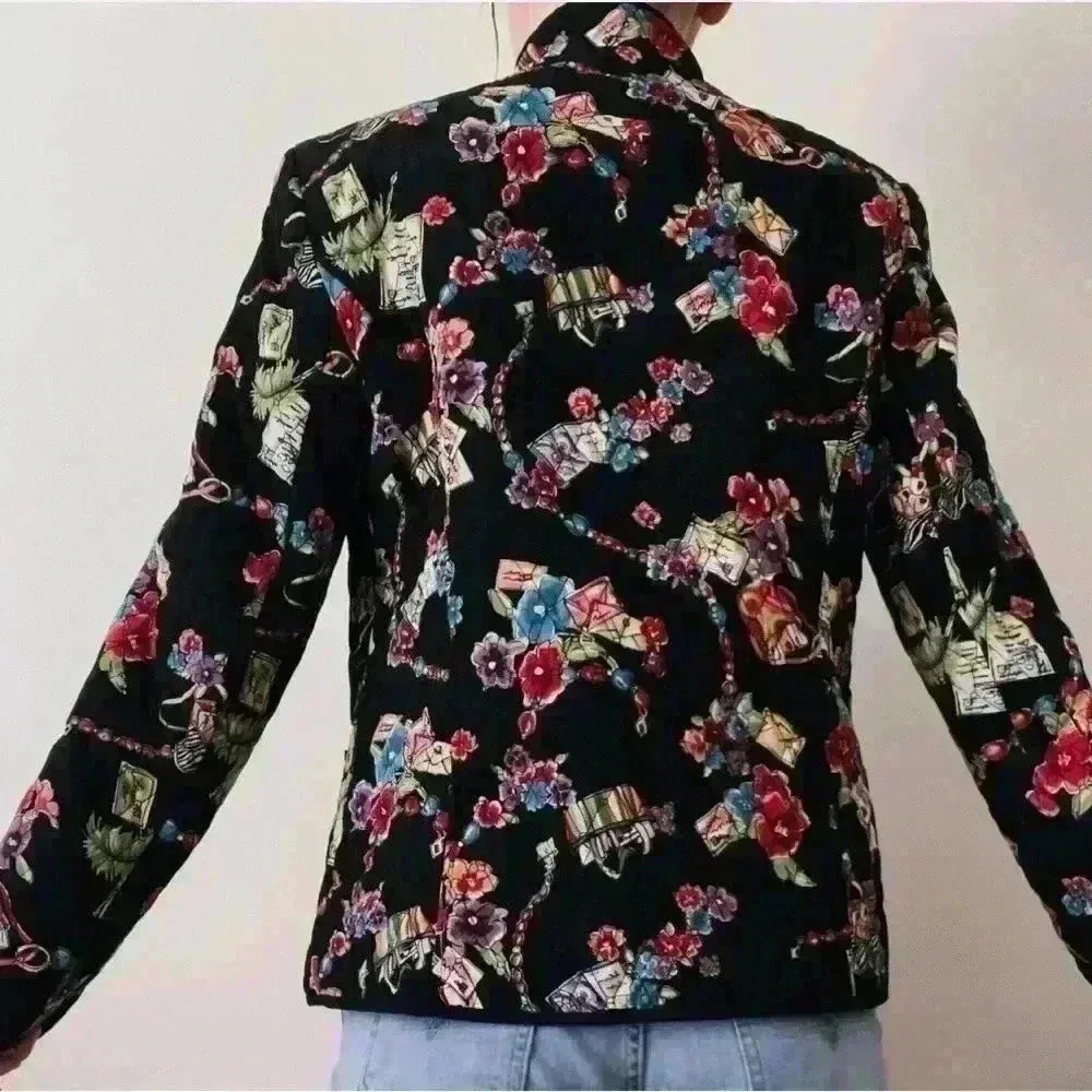 Vintage‎ Quilted Black Jacket Coat Women’s 2X Multicolor Pockets - Image 3