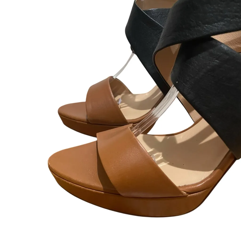 Longchamp Leather Platform Crisscross High Heel Sandals Black Brown Women 40 - Image 2