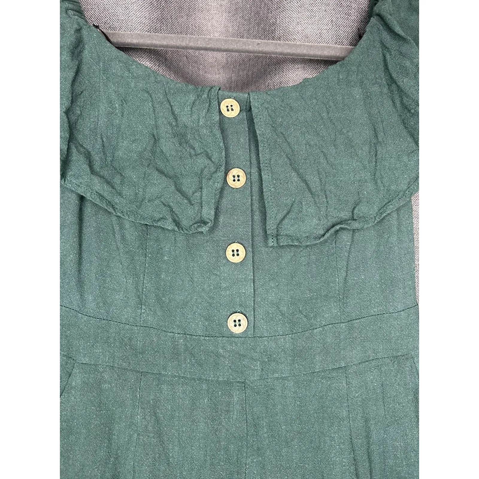 Lulu's‎ June Bloom Dk Green Linen Culotte Jumpsuit Size XS Off Shoulder - Image 3