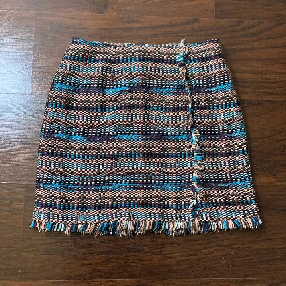 Juicy Couture Black Label blue and brown fringe tweed mini skirt size 6 - Image 2
