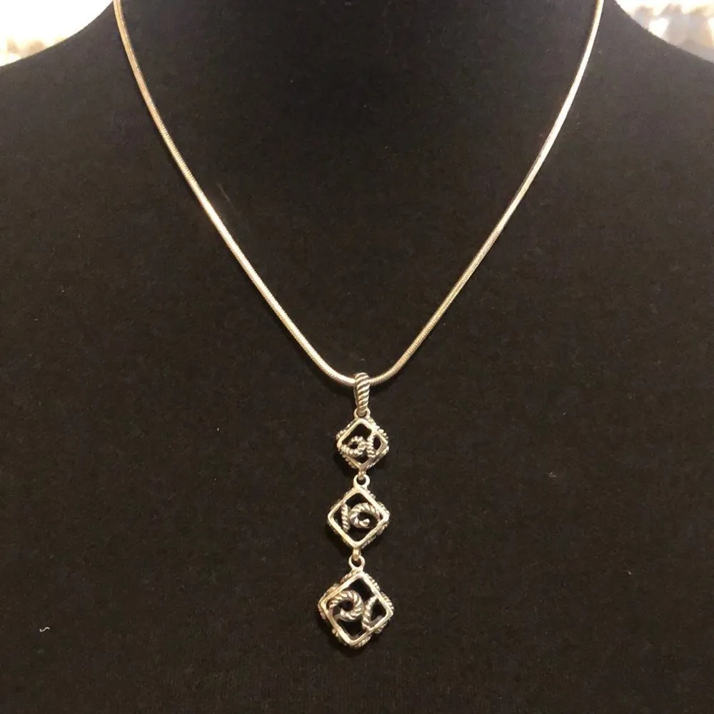 BARSE Oxidized Sterling Silver Triple Drop Scrolling Rope Drop Pendant - Image 6