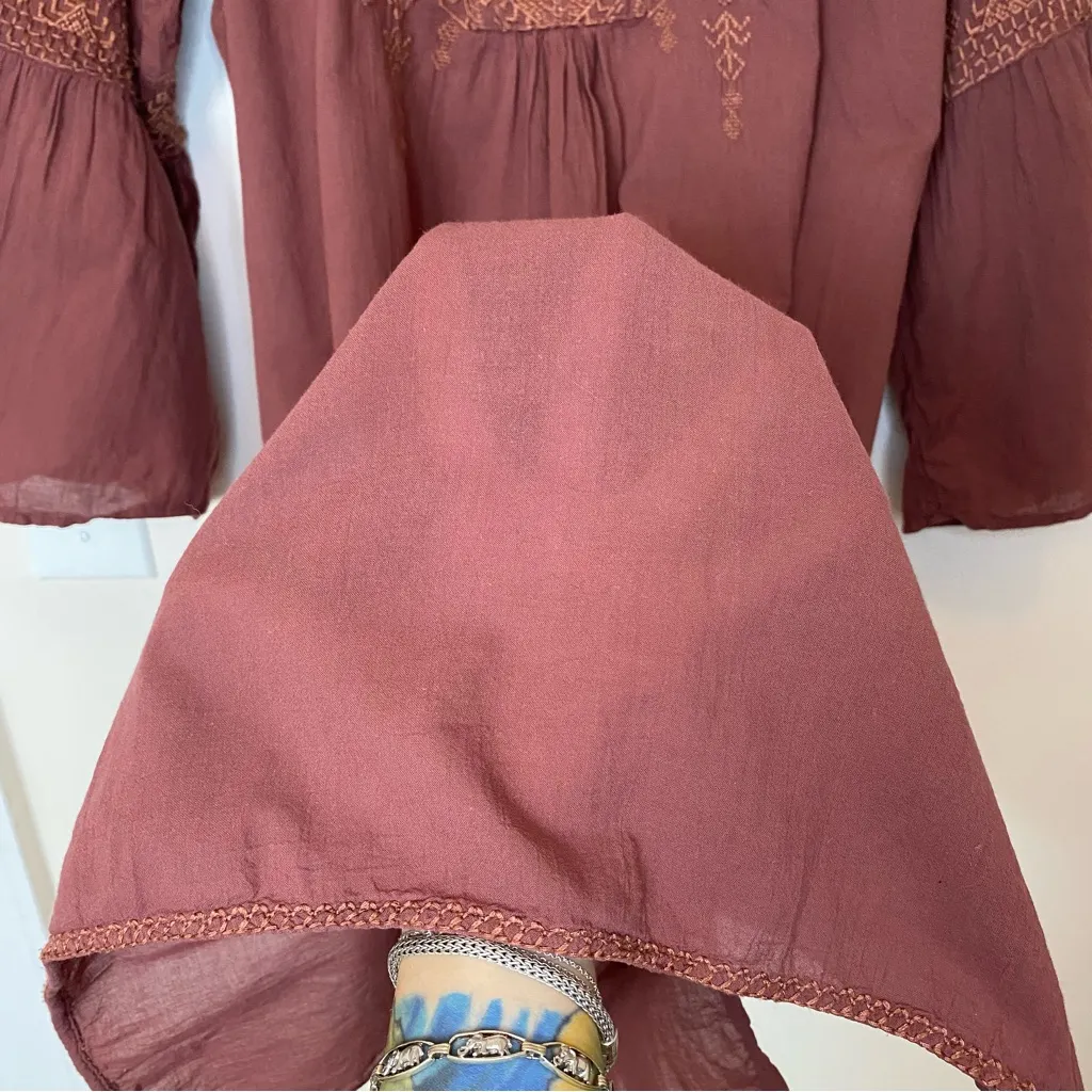 JOHNNY WAS Workshop Megan Embroidered Flare Sleeve Tunic Top Cocoa Brown Sz XL - Image 8