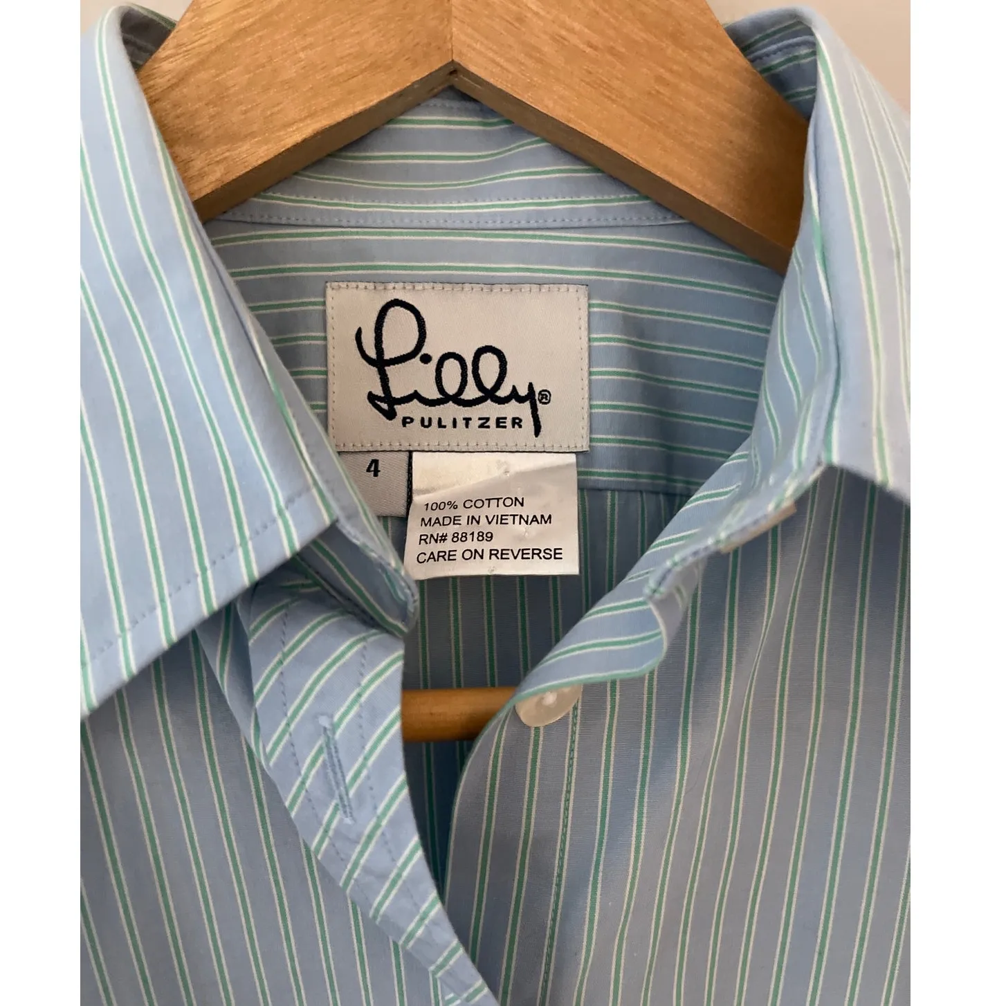 Lilly Pulitzer‎ Vintage White Tag Blue/Green Button-Up Fitted Dress Shirt Size 4 - Image 3