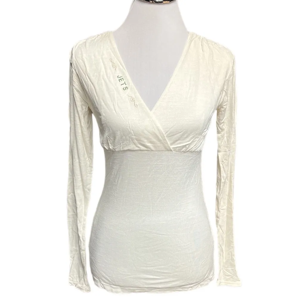 NFL Team Apparel All Sports Couture New York Jets Long Sleeve Faux Wrap Shirt - Image 8