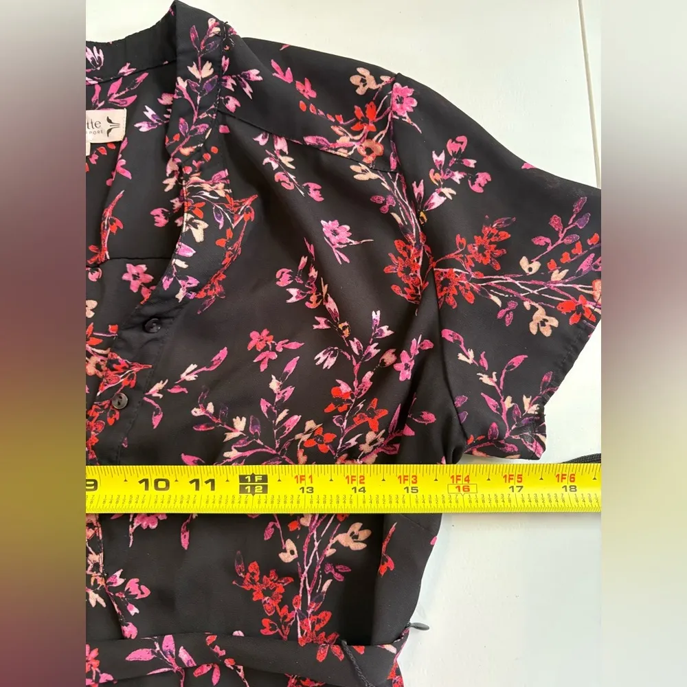 Nanette Lepore Black Floral Chiffon Maxi Shirt Dress Sz 4‎ Small 0380 - Image 10