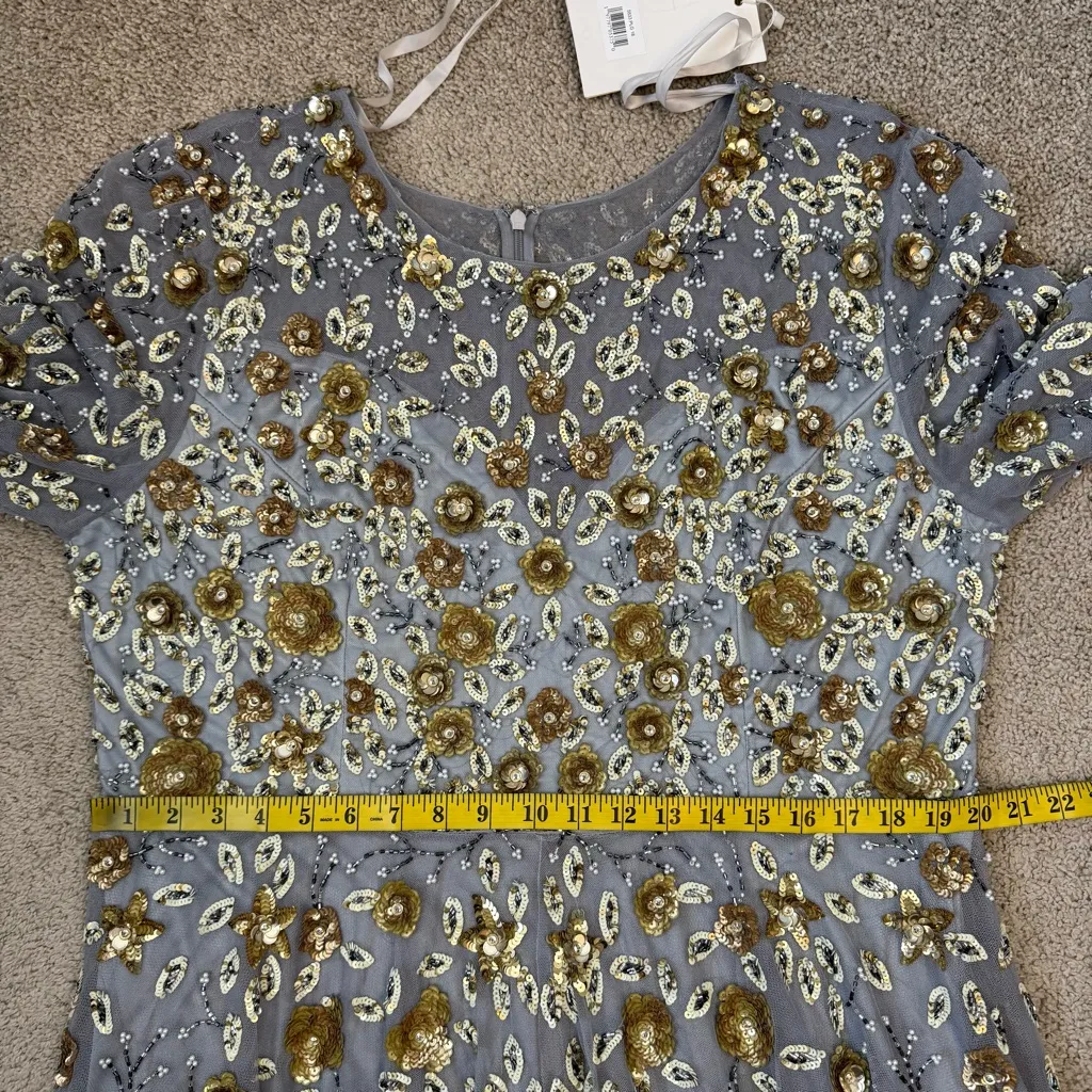 Mac Duggal 5533 Beaded Sequins Long Sleeve Gown Platinum Gold 18 - Image 7