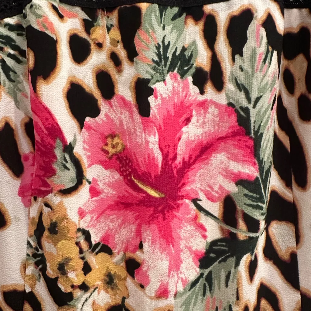 Vintage Boston Proper Y2K Floral Hibiscus Leopard Print Lace Maxi Dress Size 6 - Image 14