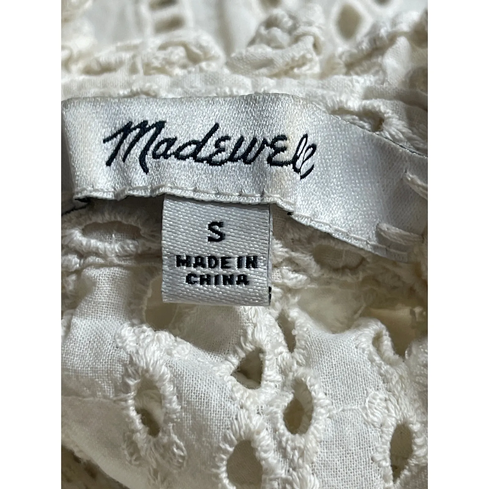 Madewell White Embroidered Eyelet Long Sleeve Ruffle Mock Neck Blouse Top Size S - Image 4