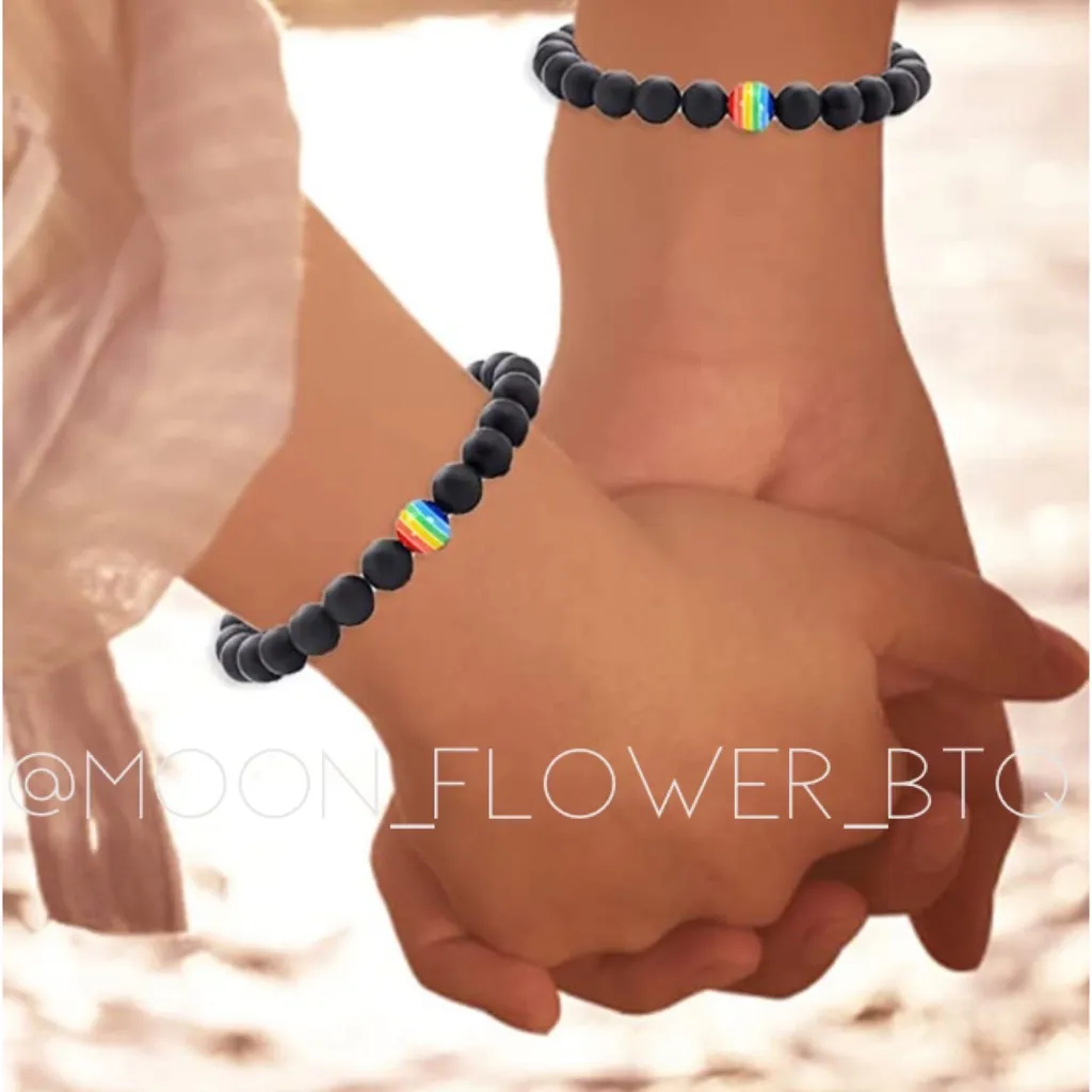 Matte Black Rainbow Bead Bracelet - Image 2