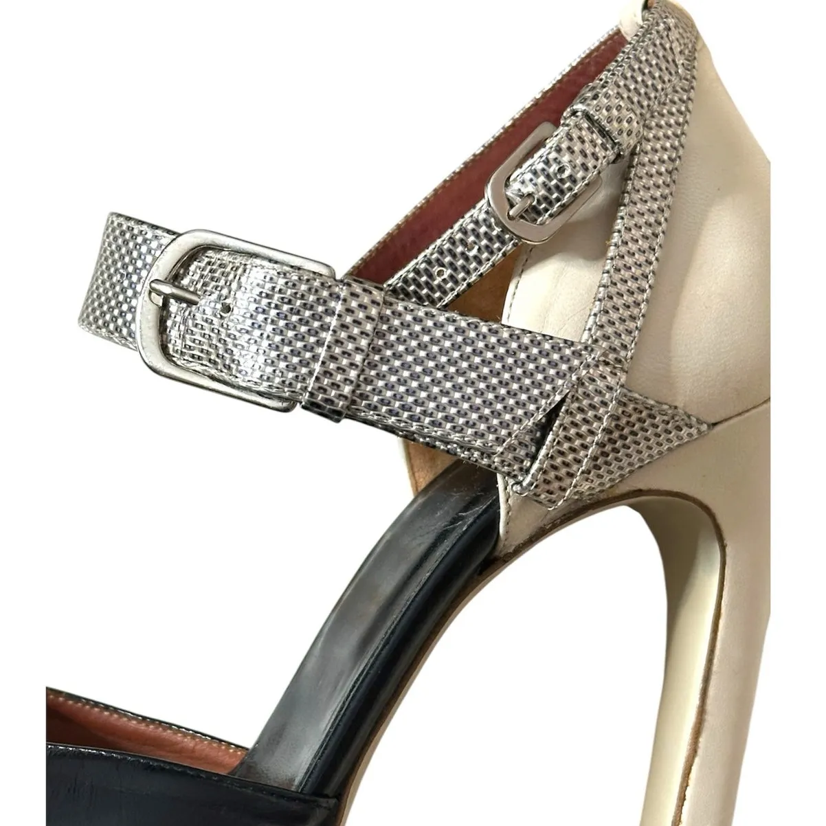 Dries Van Noten Leather D'orsay black cream gold platform pumps Size 37.5/US7 - Image 6