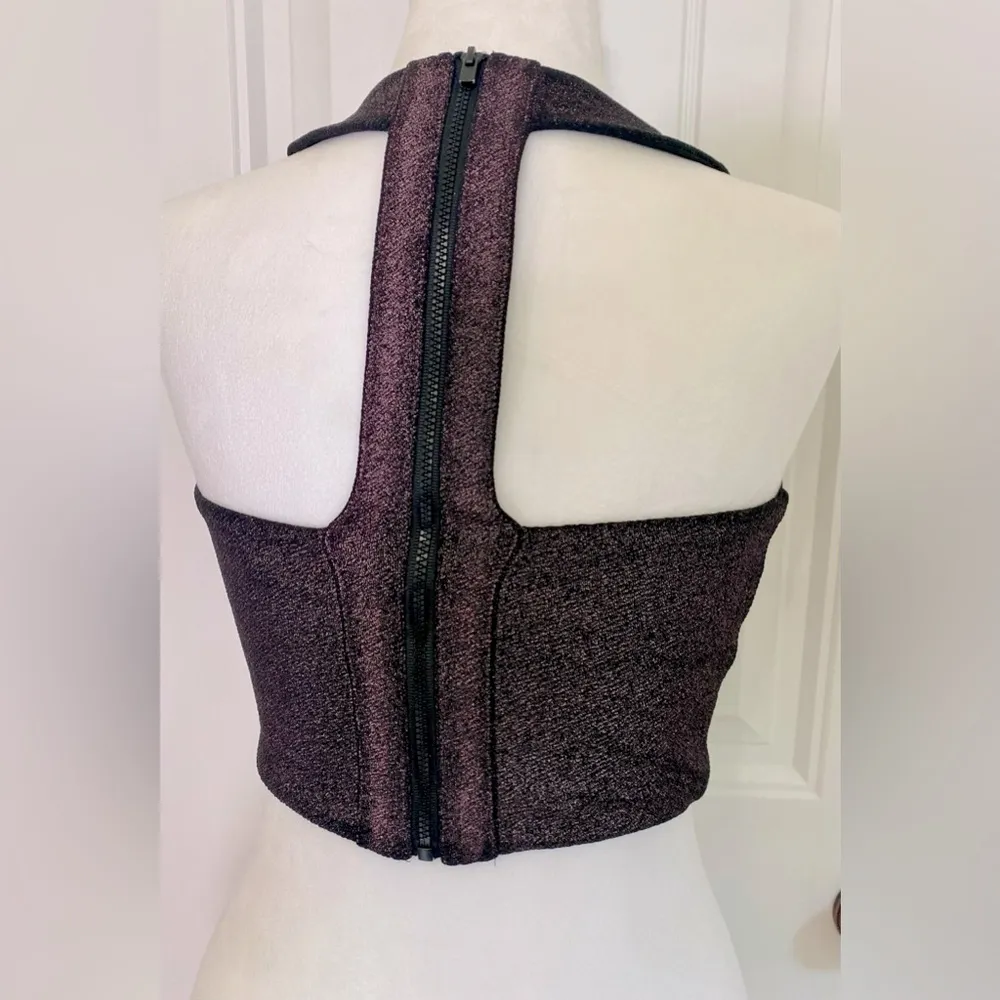 EXPRESS Womens Metallic Crop Top Size XS Zip Closure in Back - Image 2