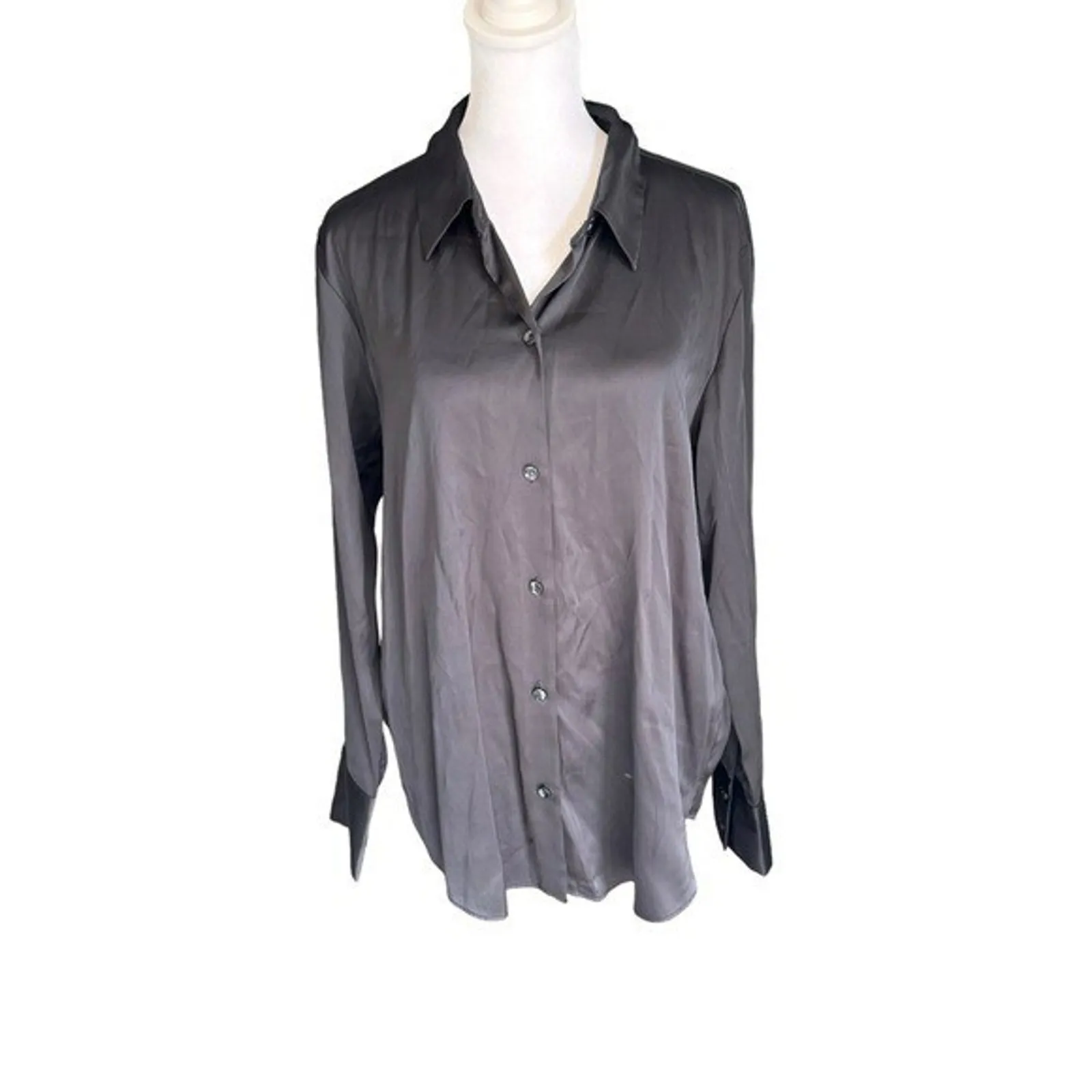 Abercrombie - Long-Sleeve Satin Button-Up Shirt Sz M - Image 5