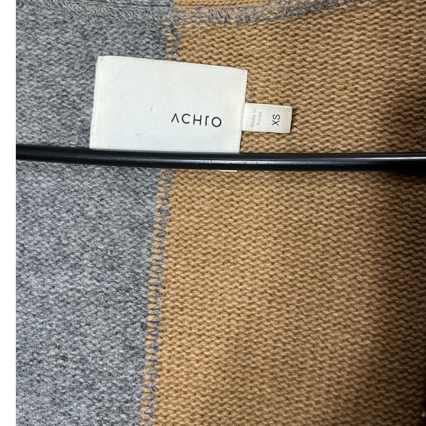 ACHRO cardigan long duster colorblock gray camel knit women XS - Image 5