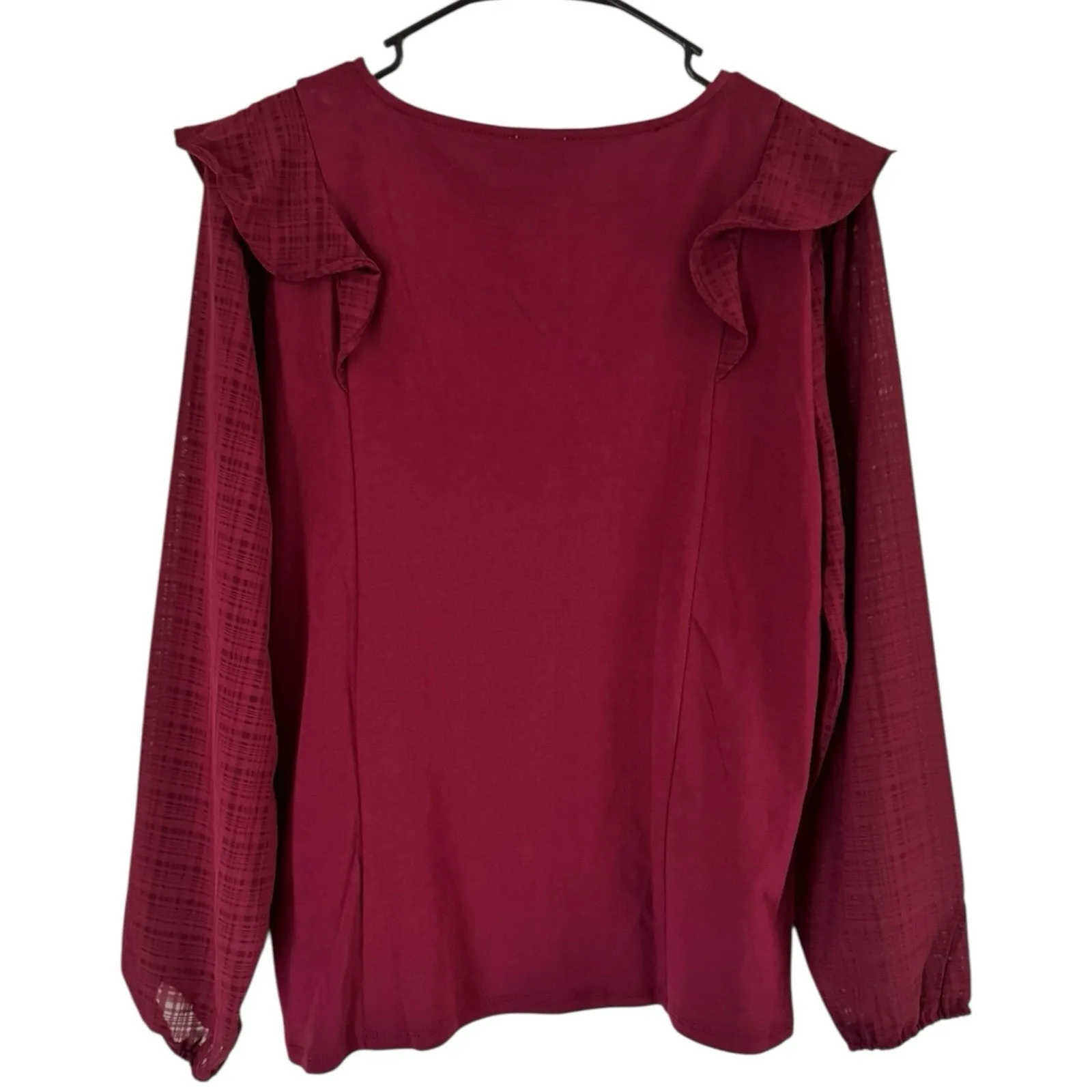 NWT J. Crew Ruffle Shoulder Top Jacquard Plaid Sleeve Warm Burgundy Size Small Red - Image 2