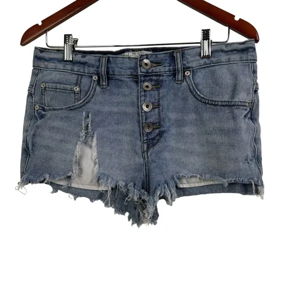 Free People Runaway Jillian Cut Off Button Fly Raw Hem Jean‎ Shorts Size W 28 - Image 3