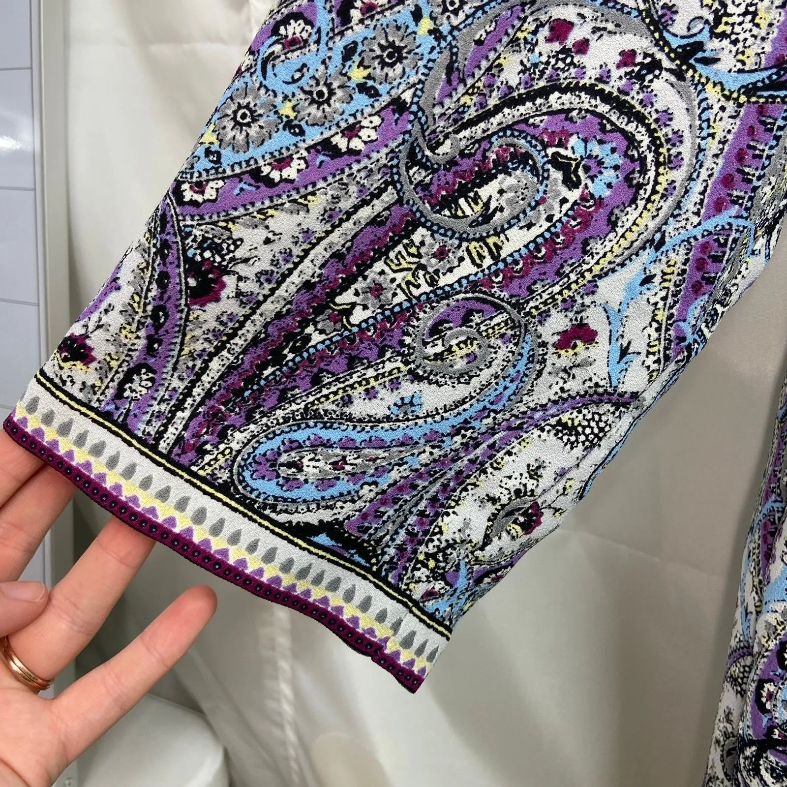 J. Jill women's blue purple‎ paisley 3/4 sleeve boat neck loose casual blouse XL - Image 2