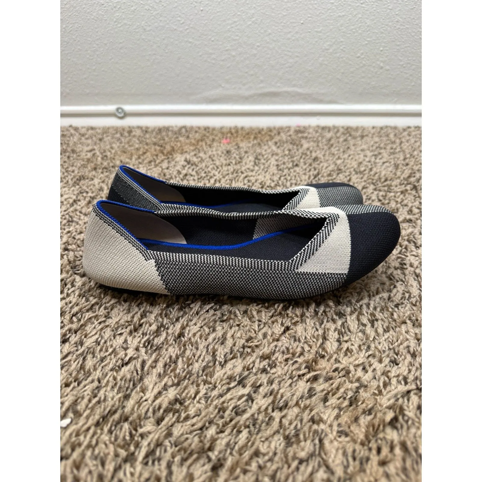 Rothy's Womens The Flats Round Toe Plaid Ballet Shoes Sz 8.5 Black White Career - Image 5