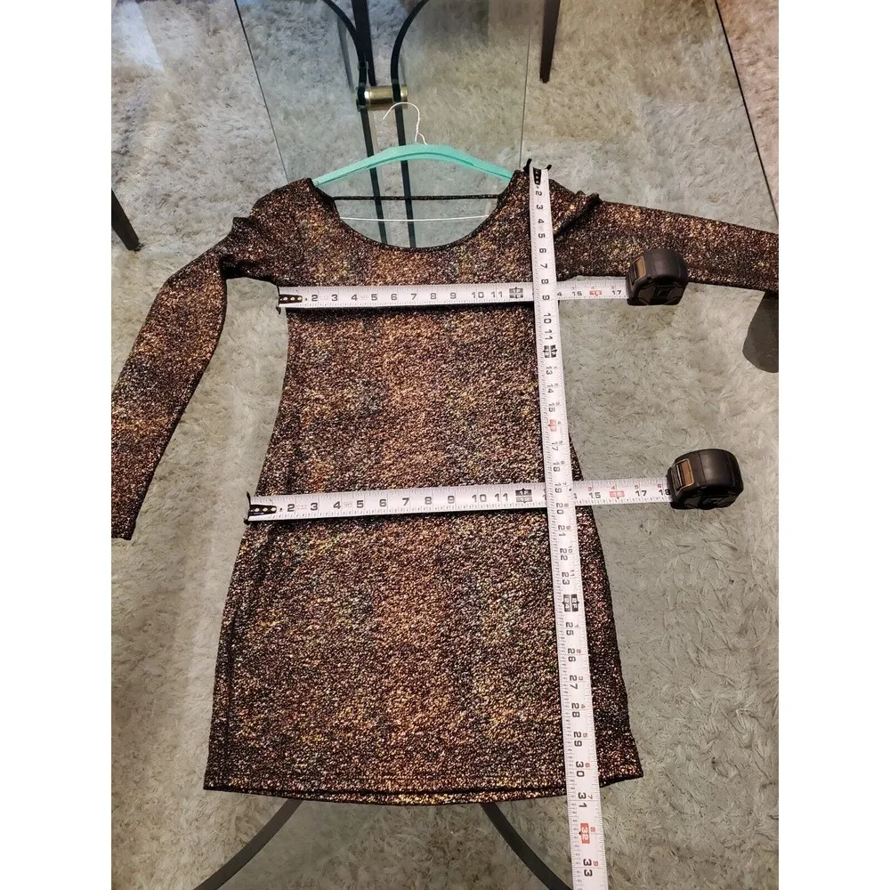 Stylebook Women’s Bronze Polyester Scoop Neck Long Sleeve Knee Length Dress S - Image 9