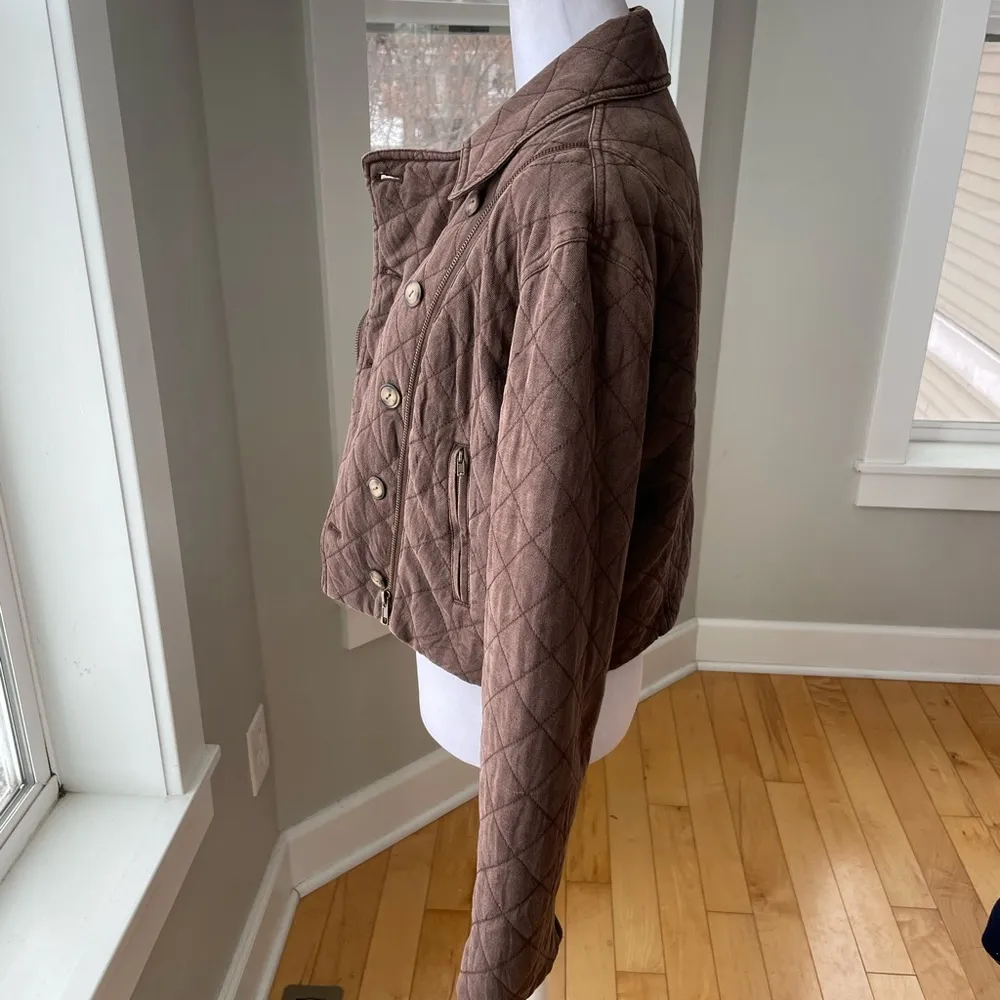 August Silk Sport Brown Quilted Cropped Jacket Silk Size 4 - Image 3