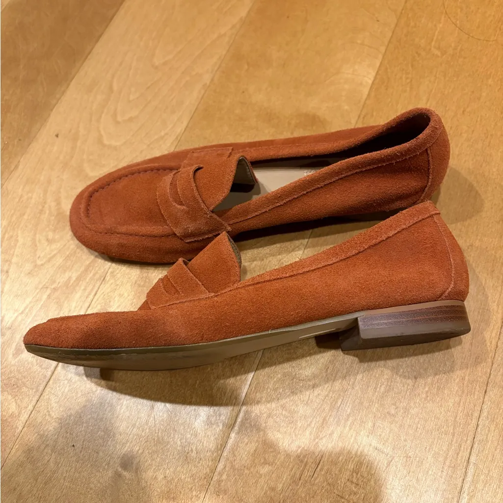 Anthropologie suede loafers shoes 39 8 orange brown - Image 4
