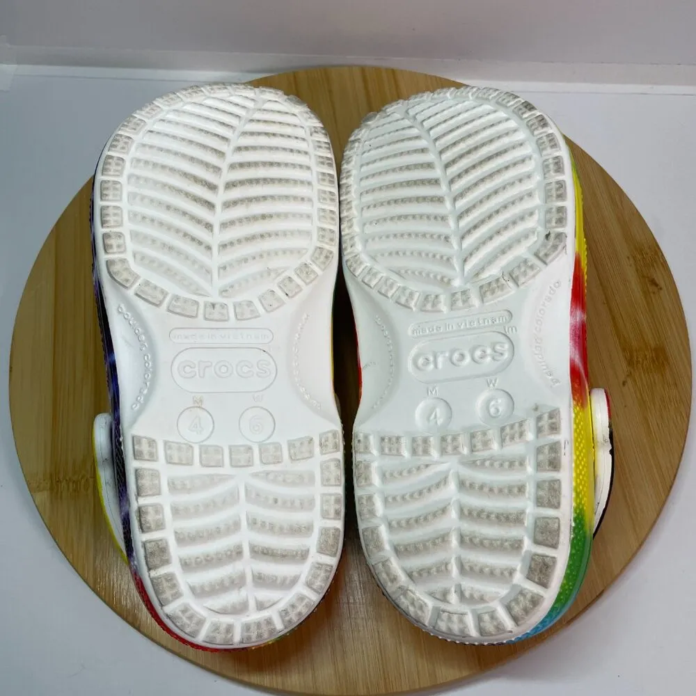 Crocs Men 4 Women 6 Classic Clogs Tie Dye White Rubber Slip On Comfort 205453 - Image 8