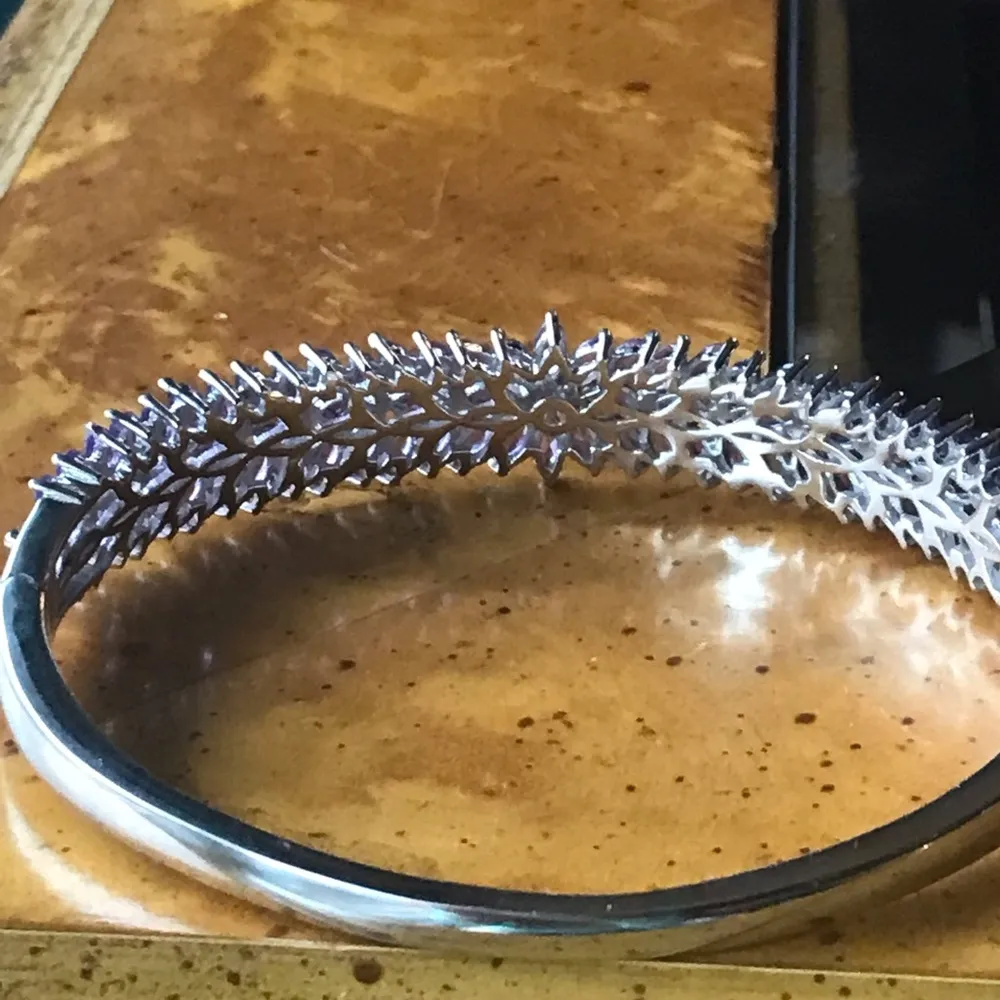 Natural African Amethyst Sterling Silver Bangle Bracelet Purple - Image 9