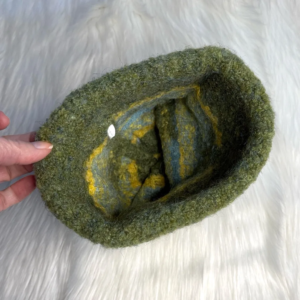 Green and Yellow Floral Fuzzy Beanie - Image 3