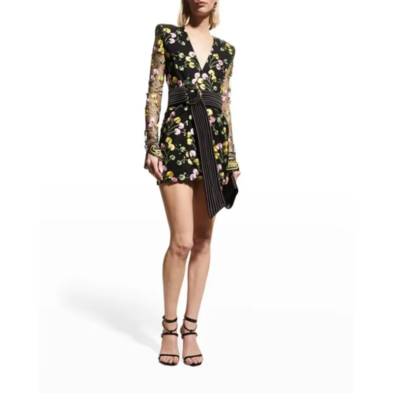 Zhivago In The Garden Floral Mesh Wrap Mini Dress black pink yellow size US 2 - Image 14