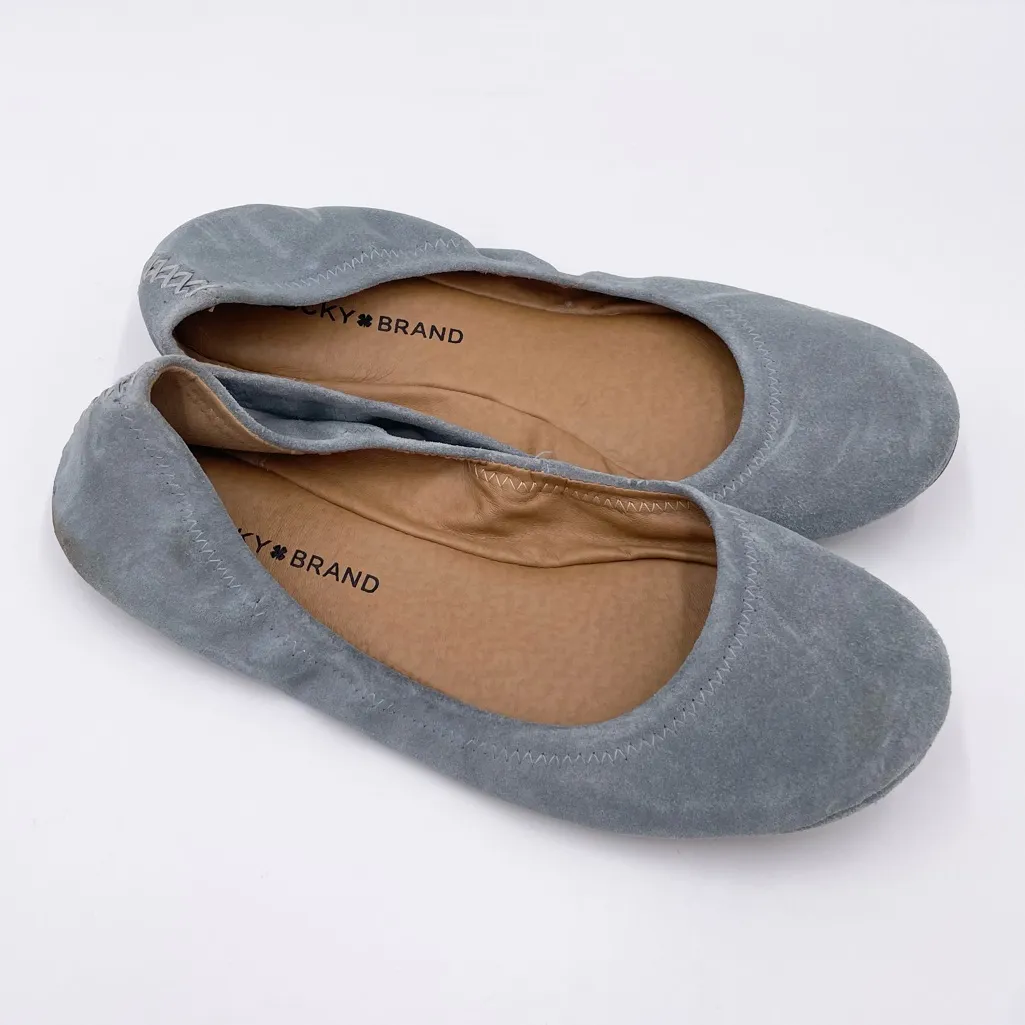 Lucky Brand Emmie Ballet Flat Shoes Women's Size 9 Baby Blue Suede Slip On - Image 2