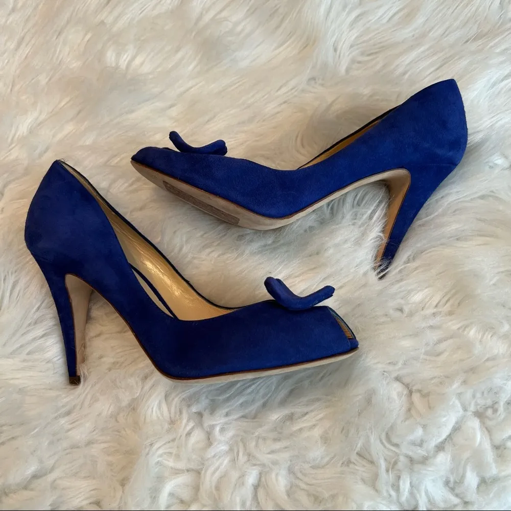 Kate Spade Heels | New York Dreamer Blue Suede Heart Peep Toe Pumps Size 8 1/2 B - Image 6