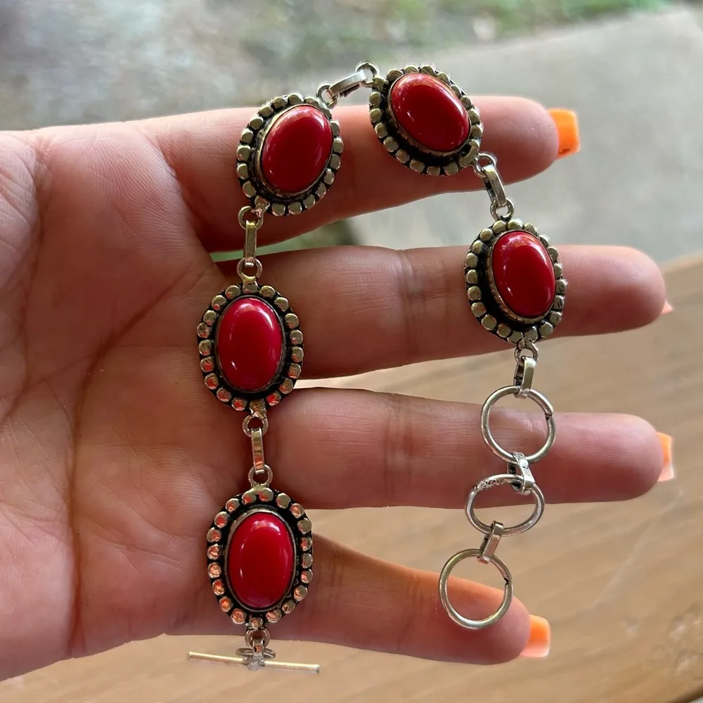 925 Silver Red Coral Bracelet - Image 4