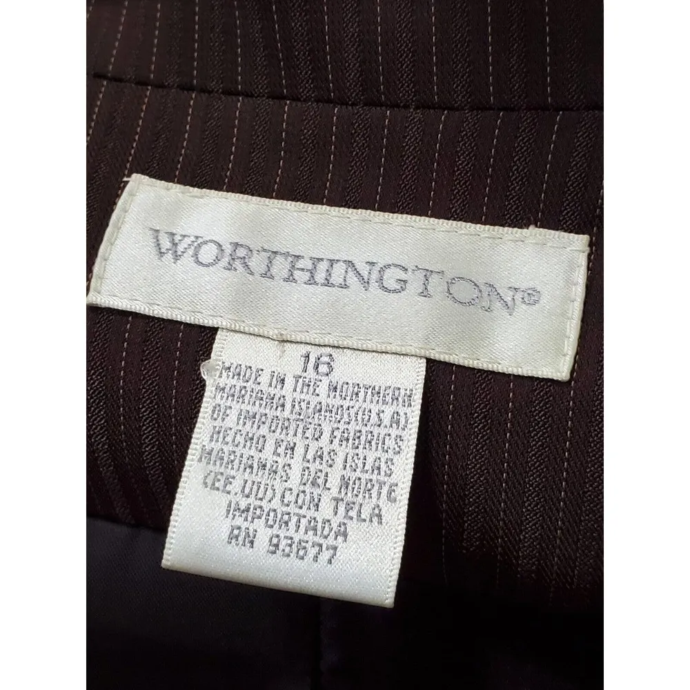 Worthington Women's Brown Polyester Single Breasted Jacket & Pant 2 Pc Suit 16 - Image 7