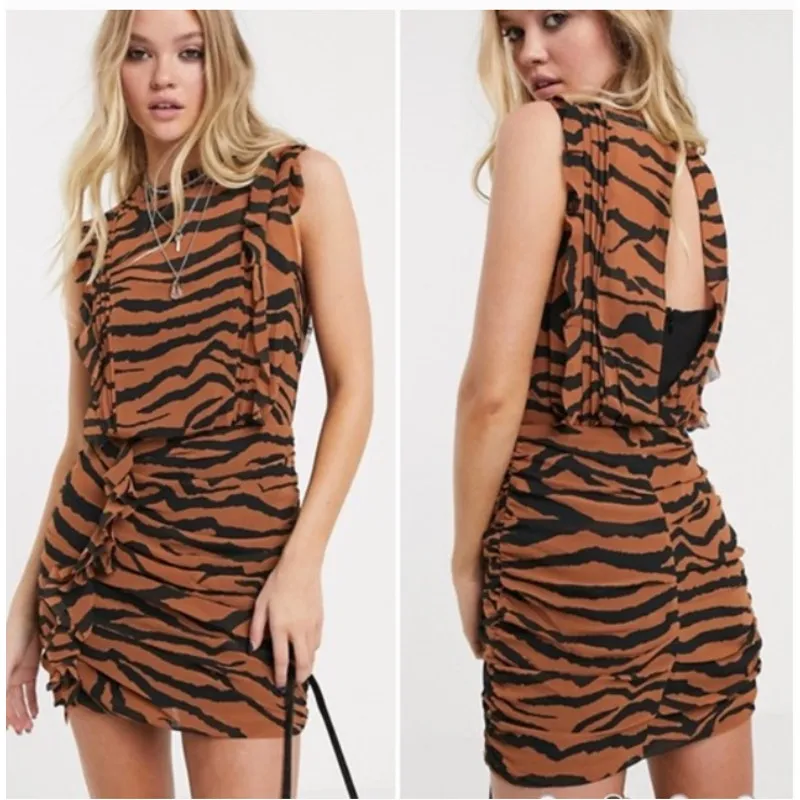 ALL SAINTS Hali Zephyr Zebra Print Mini Ruched Dress Womens 4 - Image 16