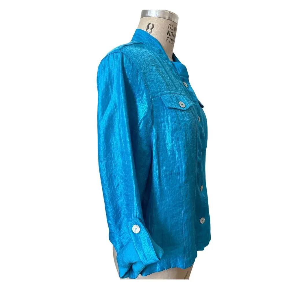 GUMP'S San Francisco Button Front Blouse in Bright Blue Size Large - Image 2