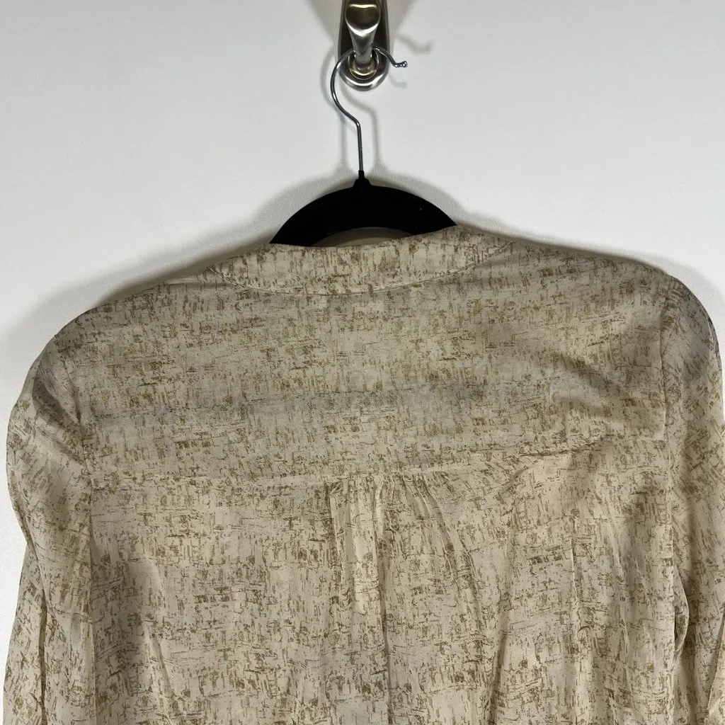 Diane von Furstenberg Beige Brown Sheer Shirt Blouse 100% Silk‎ Sz 4 Designer - Image 9
