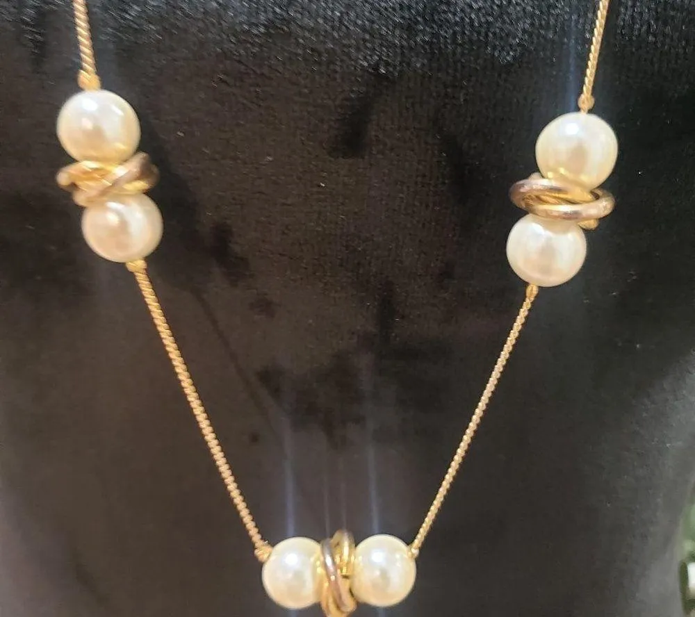 Ann Klein Womens Gold Tone White Faux Pearl Bead Chain Necklace w/ Lobster Clasp - Image 3