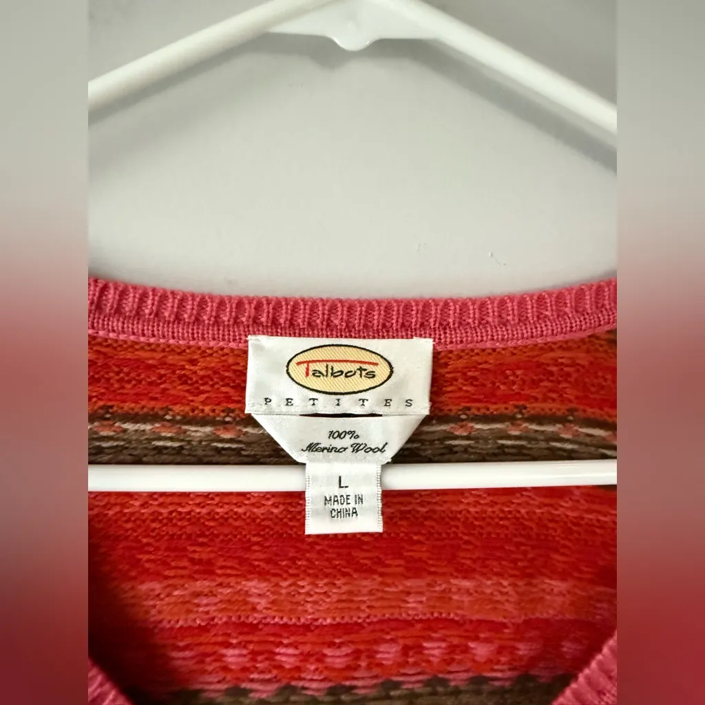 VTG Striped V-Neck Wool Sweater Multi Color Pink Red Green Hippie Boho Size S M - Image 4