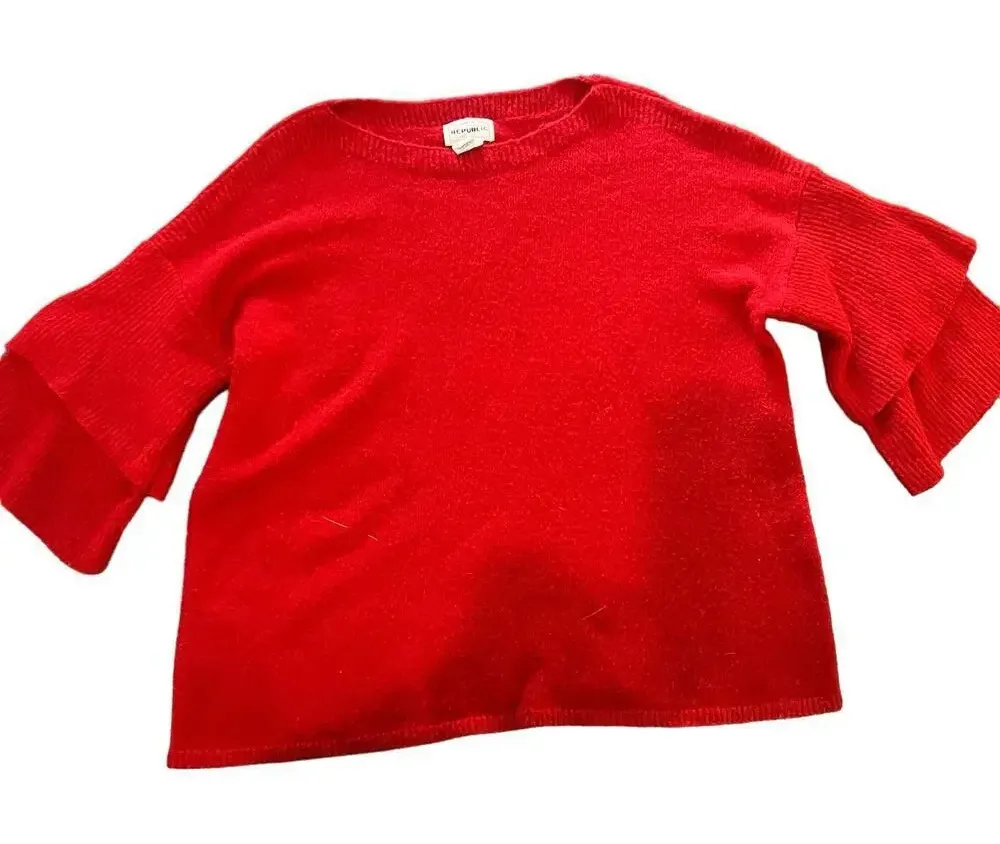 For The Republic Women's Large Red Ruffle Flared Sleeve Pullover Sweater - Image 1