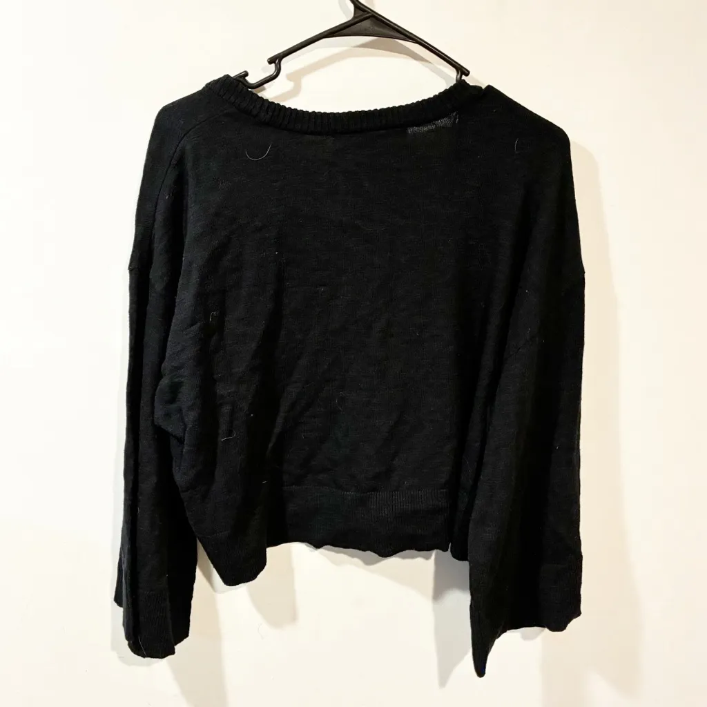 Free People Beach Black Scoopneck Cropped Long Sleeve Top Size Small NEW - Image 4