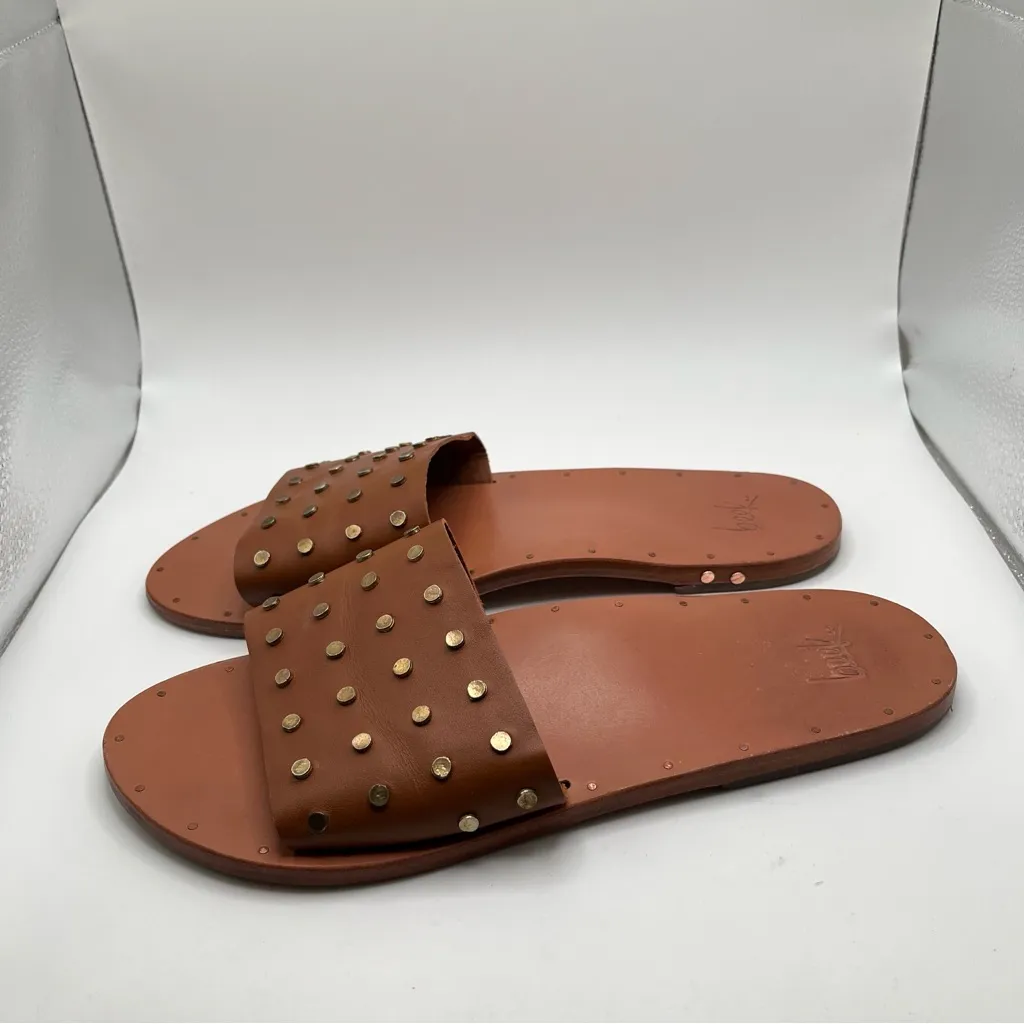 beek Lovebird Stud Leather Sandal slip on size 11 loose studs brown - Image 4