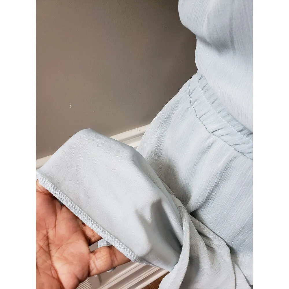 Altar'd State Knee Length Dress Womens L Blue Polyester Ruffle Surplice V Neck - Image 12