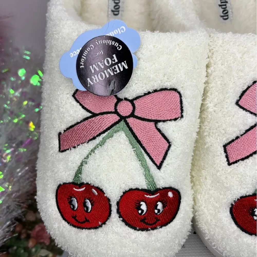 Pink Bow and Cherry Slippers Size 9/10 - Image 2