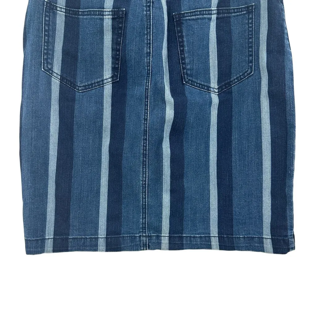 Anthropologie Maeve Denim Skirt Straight Jean Striped‎ Button Fly Blue Size US 6 - Image 8